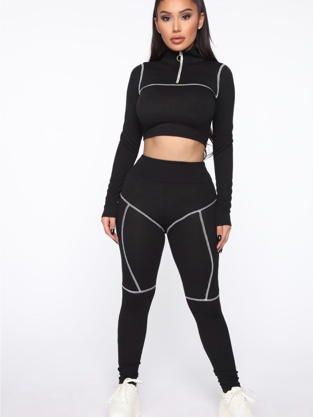 Fashion Nova Ribbed Crop Jacket and Pants Set